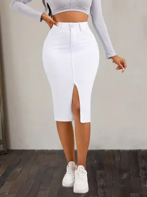 2024 New Fashion Casual Solid Slit Denim Skirt High Wasit Button Pocket Vintage Streetwear Women Spring Summer Long Skirts