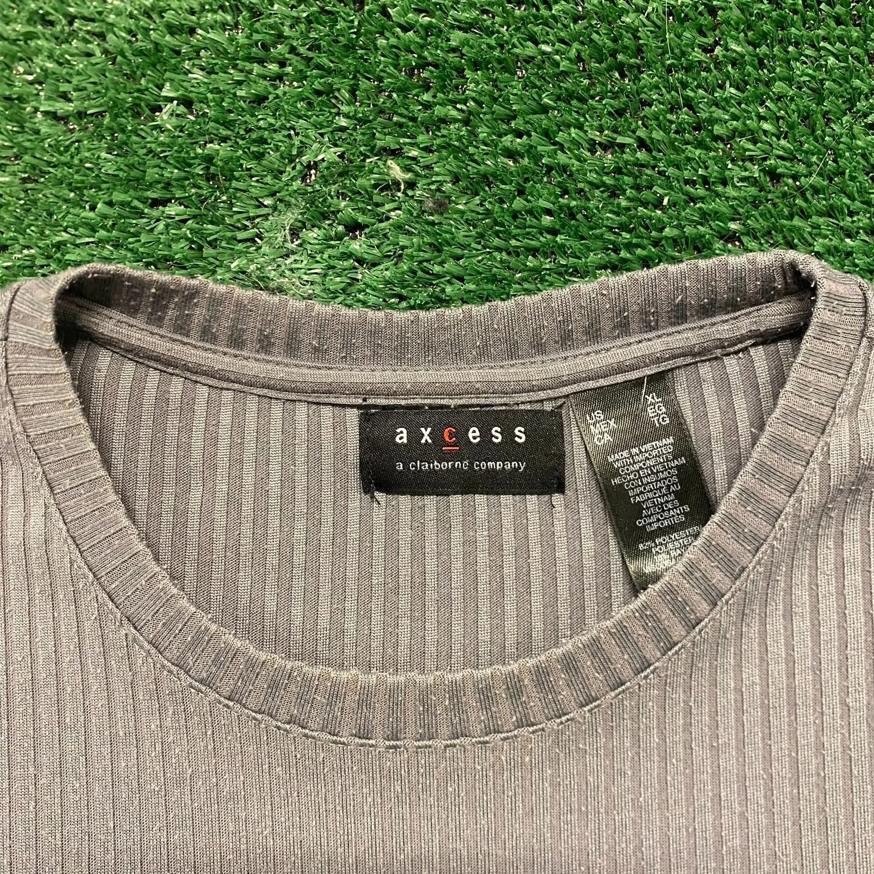 Basic Gray Ribbed Textured Crewneck Vintage T-Shirt