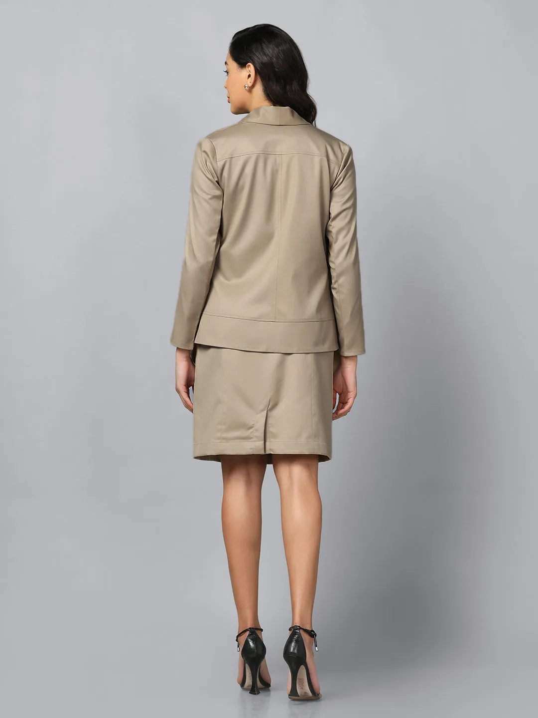 Beige Open-Front Shawl Collar Formal Blaze