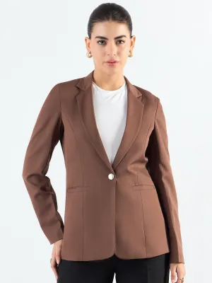 Brown Poly Viscose Tailored Fit Notched Lapel Blazer