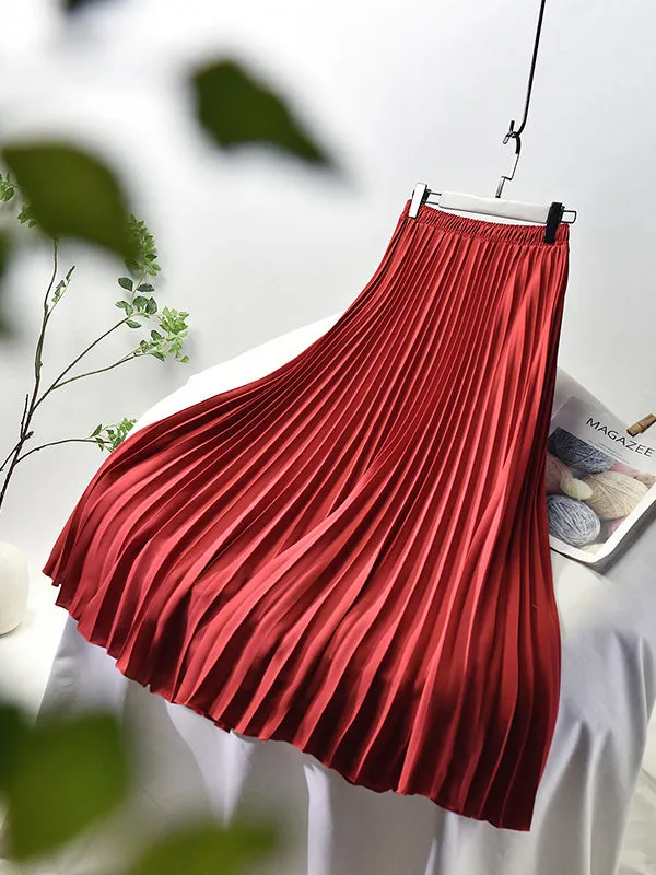 Chicmy-Stylish Pleated Solid Color Elastic Waist Skirts