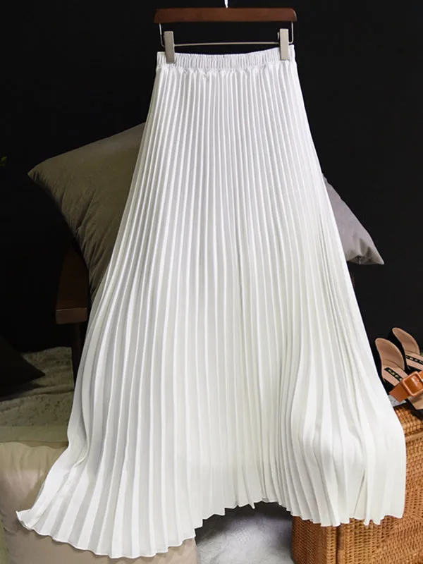 Chicmy-Stylish Pleated Solid Color Elastic Waist Skirts