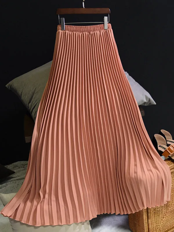 Chicmy-Stylish Pleated Solid Color Elastic Waist Skirts
