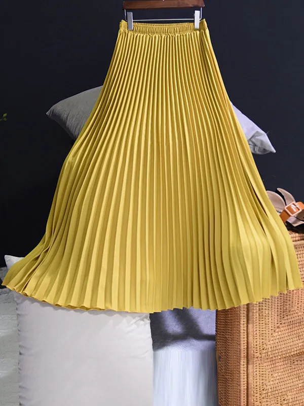 Chicmy-Stylish Pleated Solid Color Elastic Waist Skirts