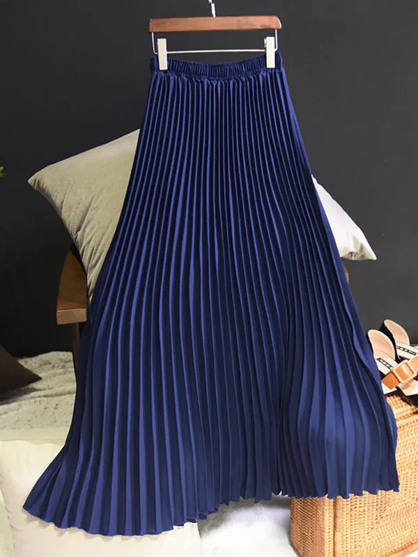 Chicmy-Stylish Pleated Solid Color Elastic Waist Skirts