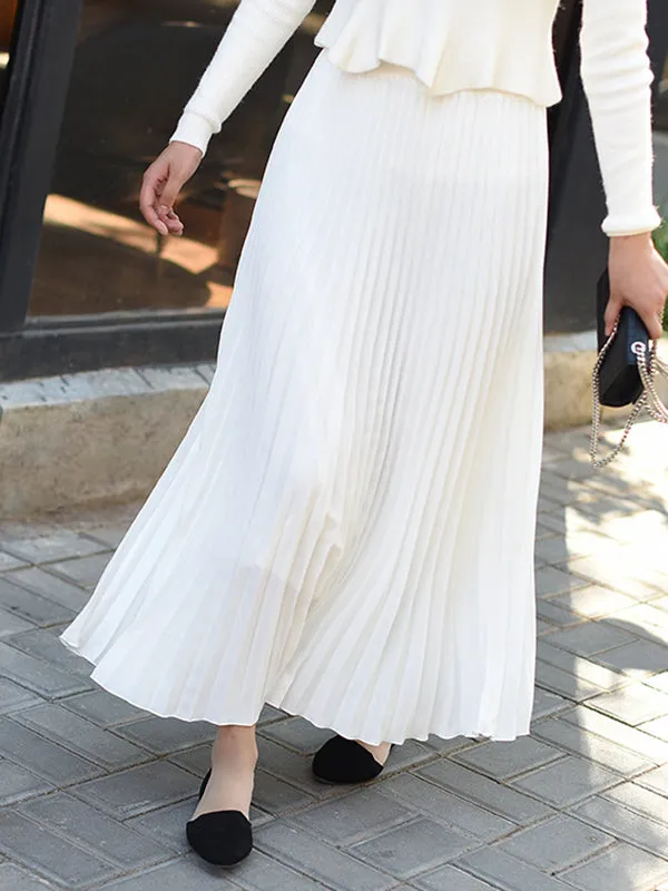 Chicmy-Stylish Pleated Solid Color Elastic Waist Skirts