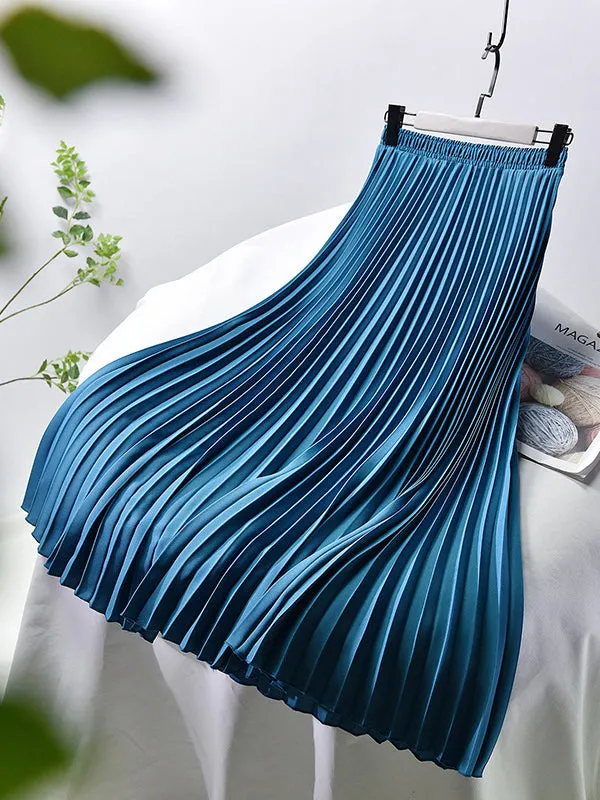 Chicmy-Stylish Pleated Solid Color Elastic Waist Skirts