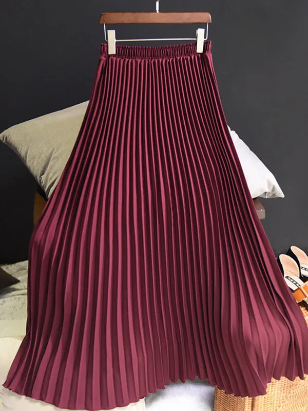 Chicmy-Stylish Pleated Solid Color Elastic Waist Skirts