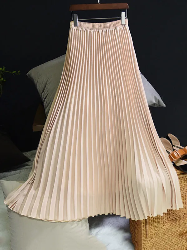Chicmy-Stylish Pleated Solid Color Elastic Waist Skirts