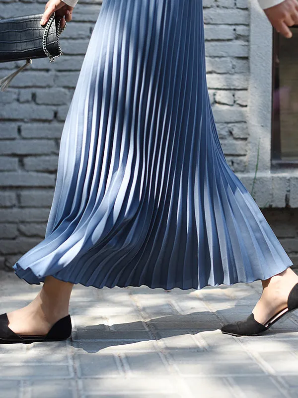 Chicmy-Stylish Pleated Solid Color Elastic Waist Skirts