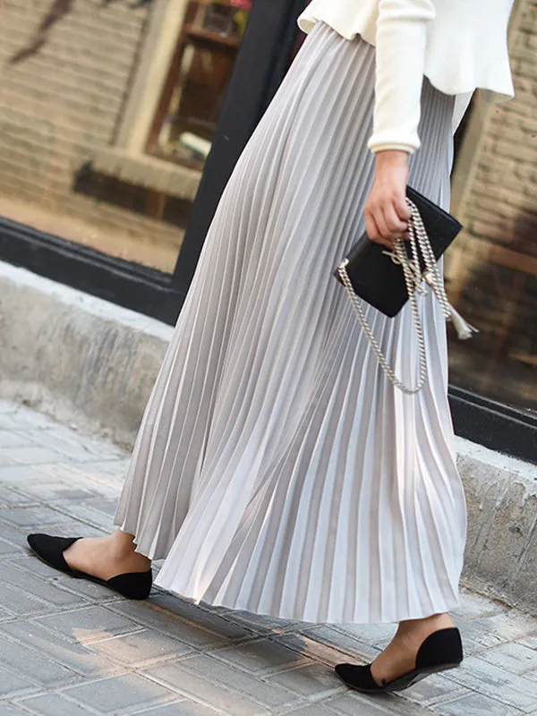 Chicmy-Stylish Pleated Solid Color Elastic Waist Skirts