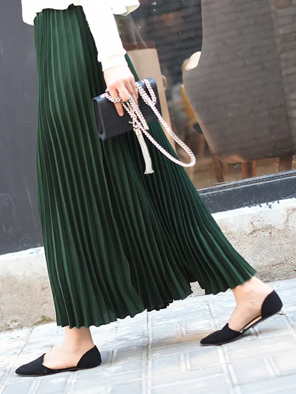 Chicmy-Stylish Pleated Solid Color Elastic Waist Skirts