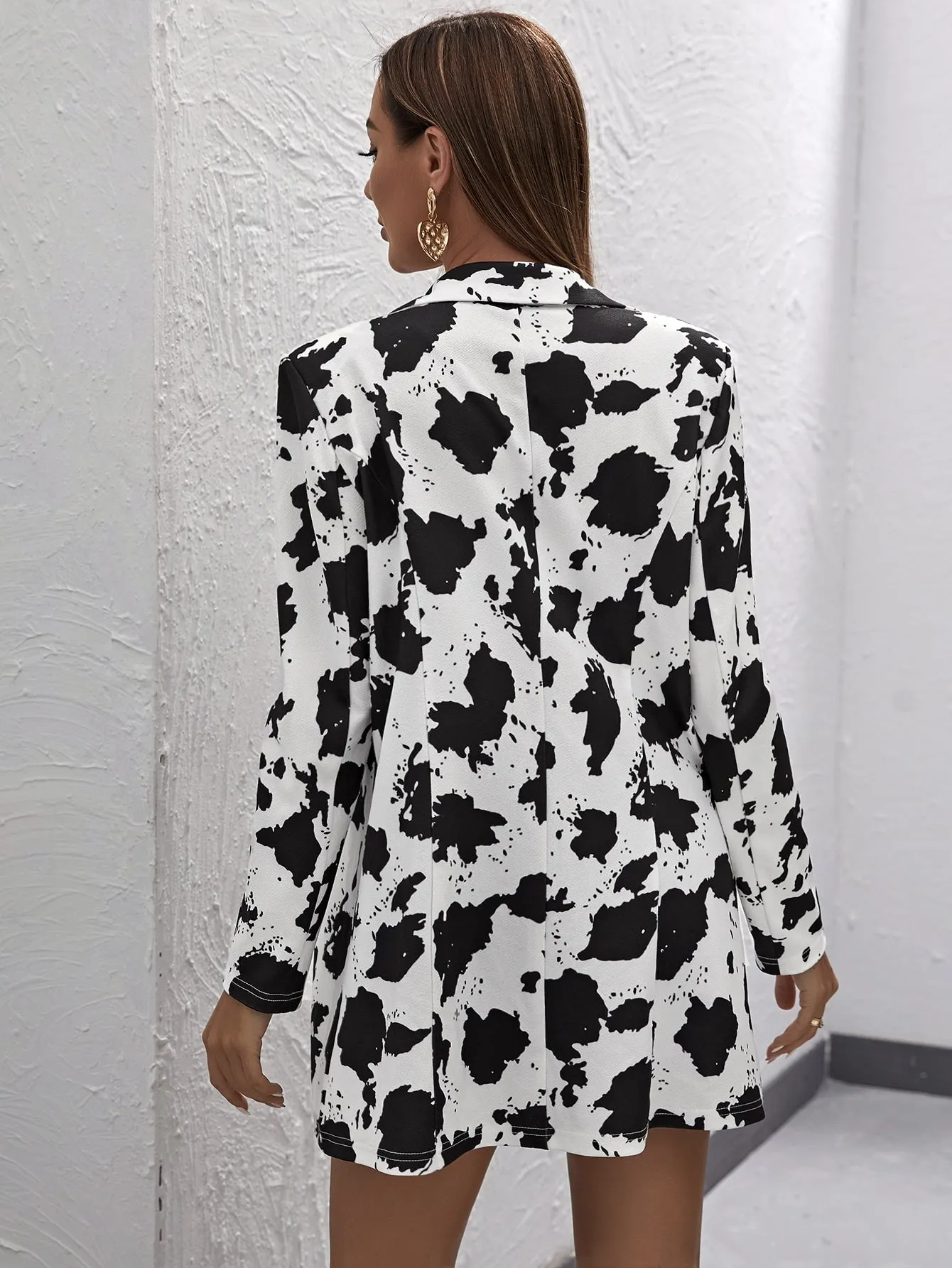 Cow Print Notch Collar Single Button Up Blazer
