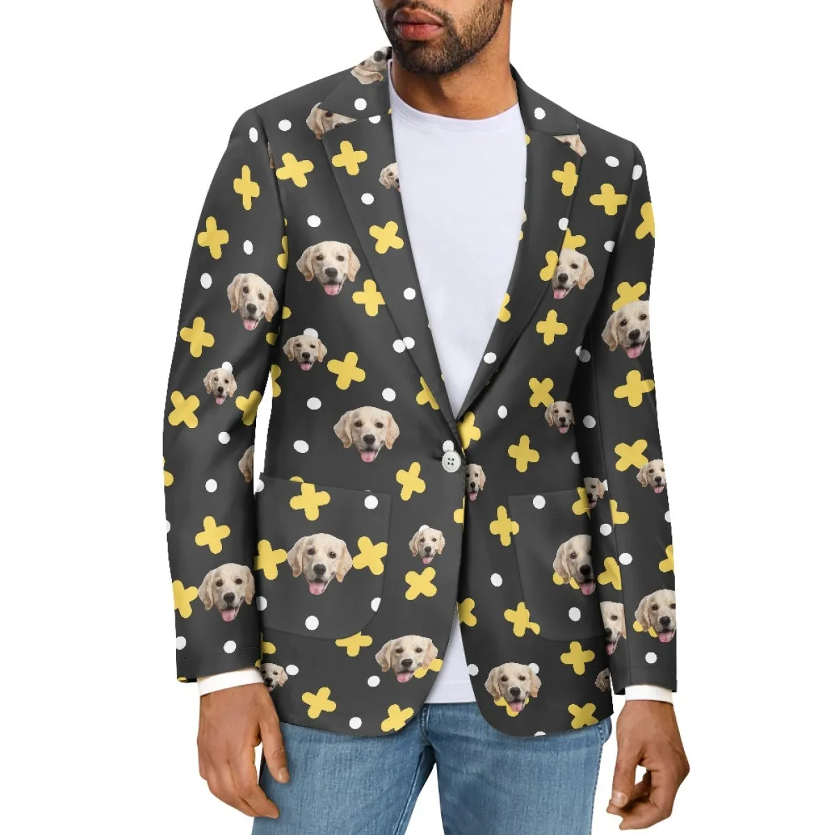 Custom Face Black&Yellow Blazers Ties Personalized Jacket Casual Coats For Men Women