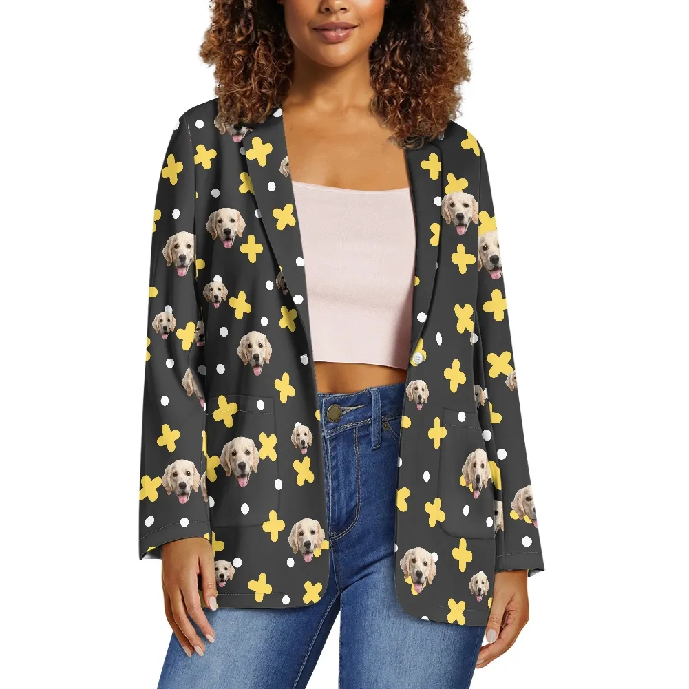 Custom Face Black&Yellow Blazers Ties Personalized Jacket Casual Coats For Men Women