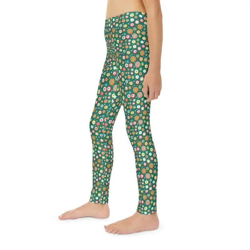 Dynamic Green Length Leggings with Abstract Circles