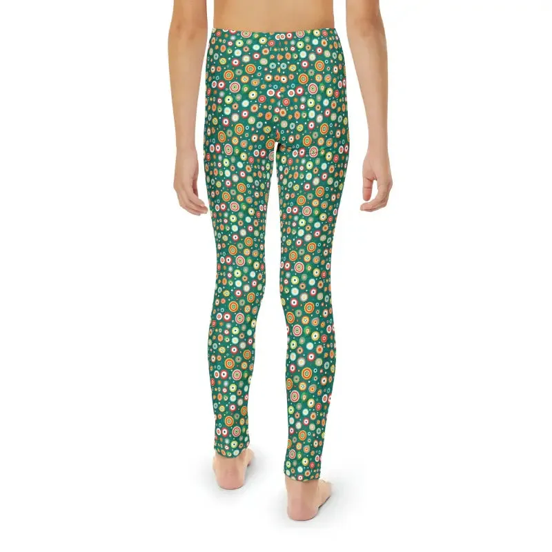 Dynamic Green Length Leggings with Abstract Circles