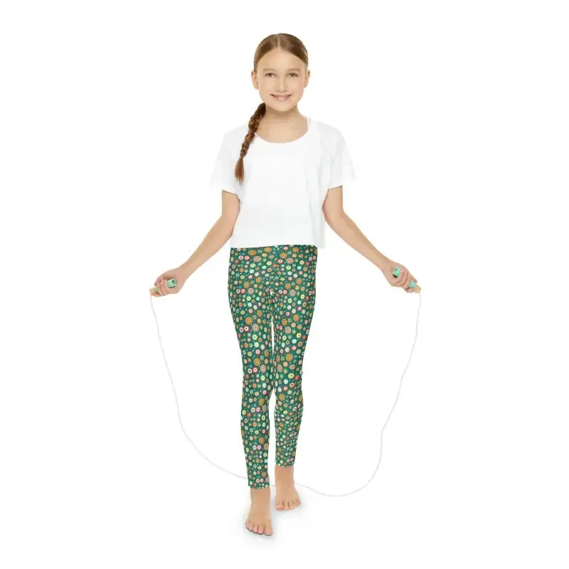 Dynamic Green Length Leggings with Abstract Circles