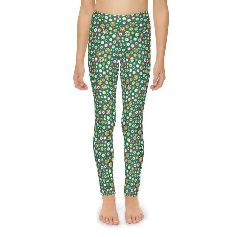 Dynamic Green Length Leggings with Abstract Circles