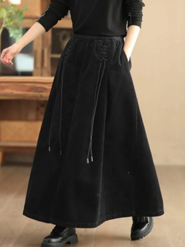 Elasticity Solid Color Tied Velvet A-Line Loose Skirts Bottoms
