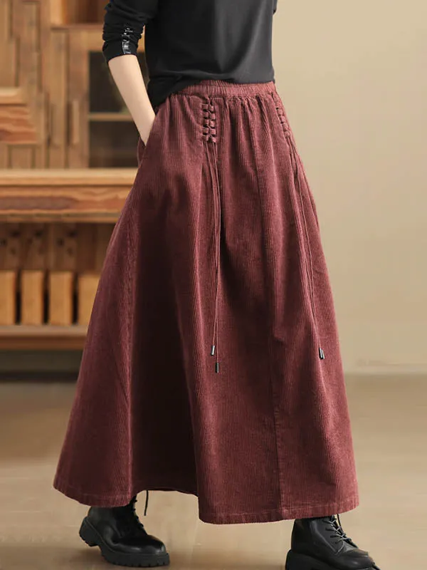 Elasticity Solid Color Tied Velvet A-Line Loose Skirts Bottoms