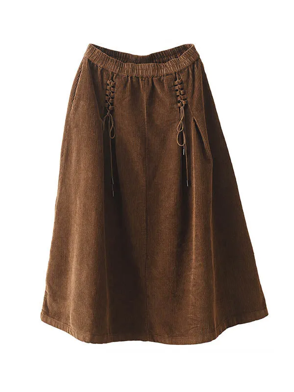 Elasticity Solid Color Tied Velvet A-Line Loose Skirts Bottoms