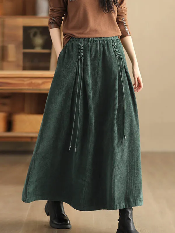 Elasticity Solid Color Tied Velvet A-Line Loose Skirts Bottoms