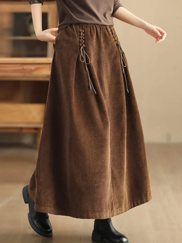 Elasticity Solid Color Tied Velvet A-Line Loose Skirts Bottoms