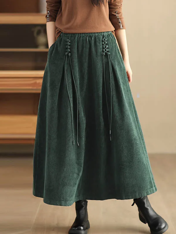 Elasticity Solid Color Tied Velvet A-Line Loose Skirts Bottoms