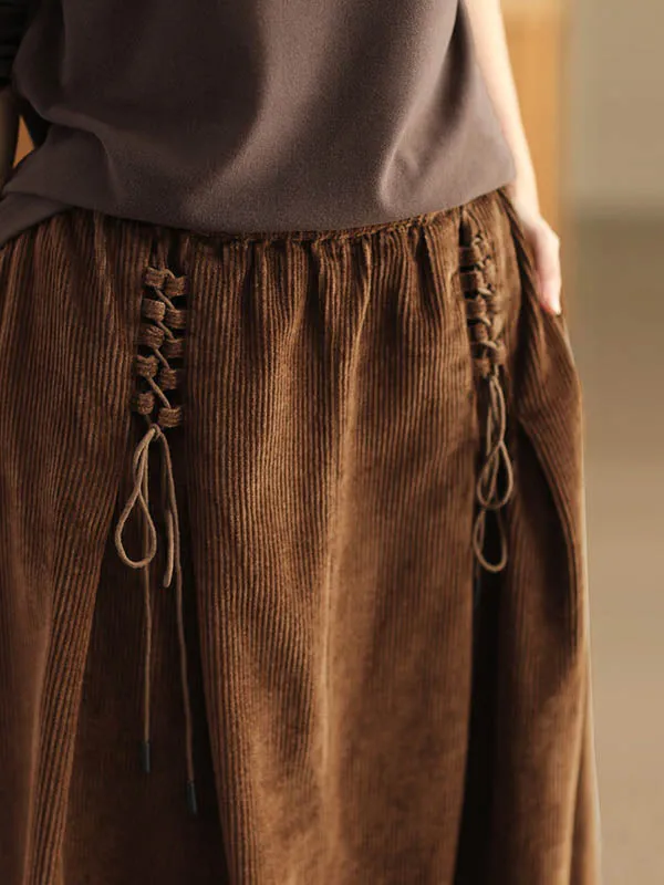 Elasticity Solid Color Tied Velvet A-Line Loose Skirts Bottoms