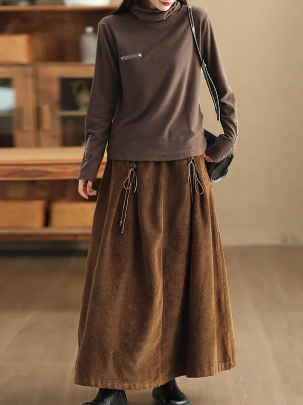 Elasticity Solid Color Tied Velvet A-Line Loose Skirts Bottoms