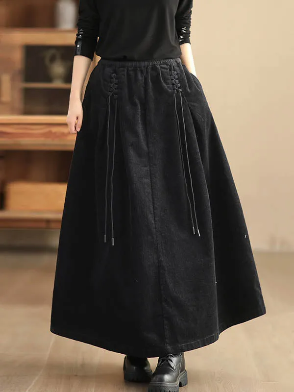 Elasticity Solid Color Tied Velvet A-Line Loose Skirts Bottoms