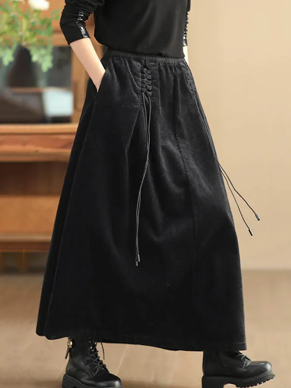 Elasticity Solid Color Tied Velvet A-Line Loose Skirts Bottoms