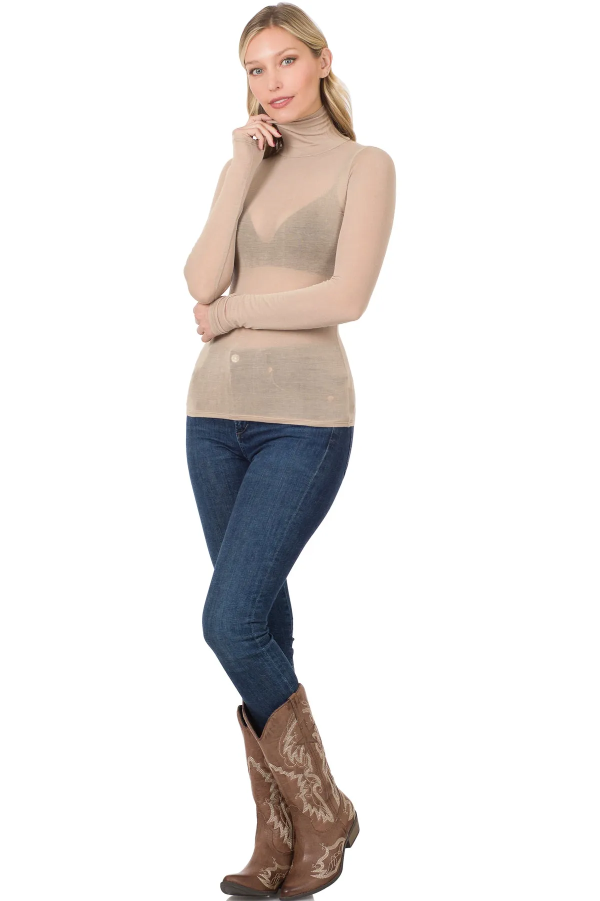 Essential Sheer Turtleneck in Ash Mocha