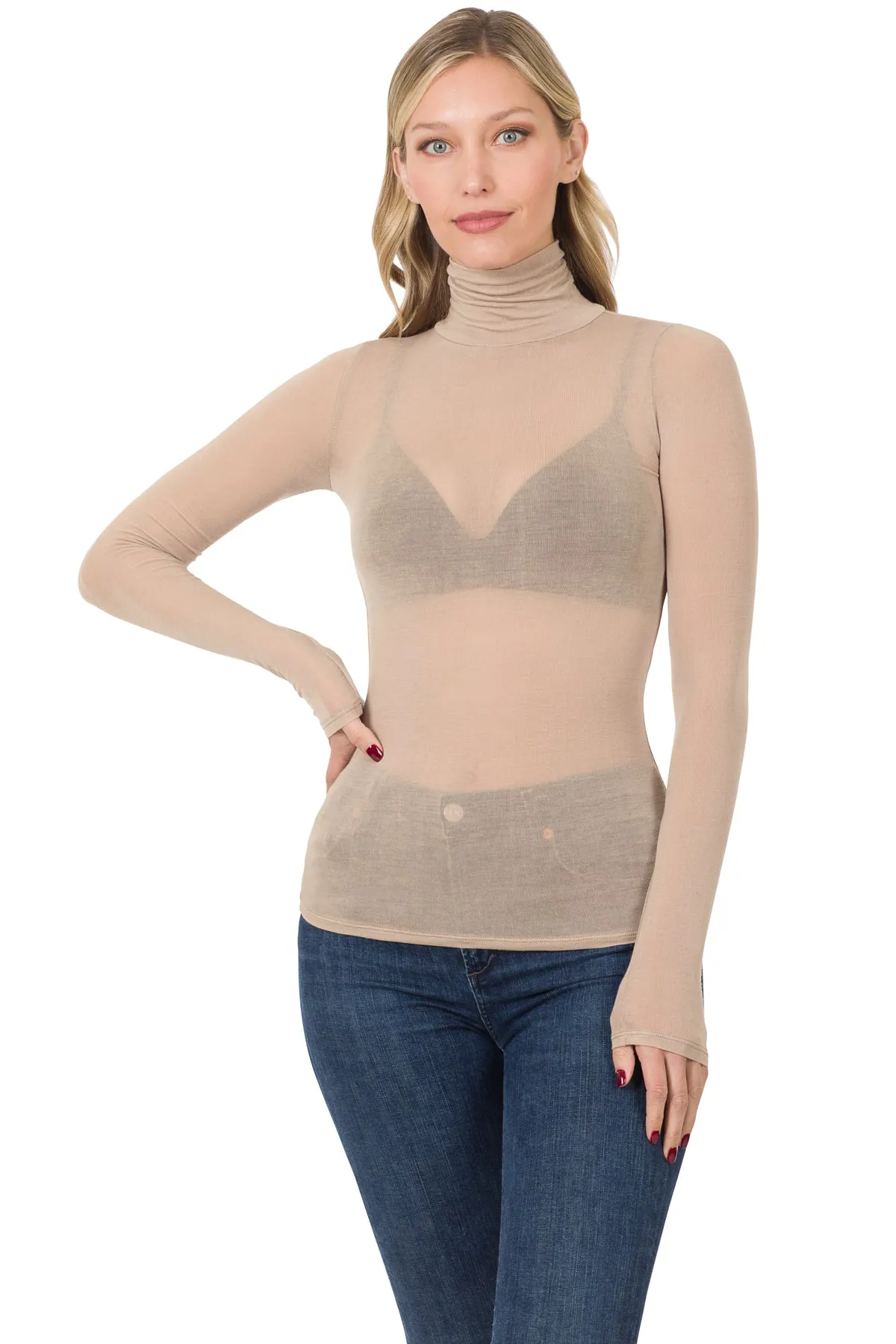 Essential Sheer Turtleneck in Ash Mocha