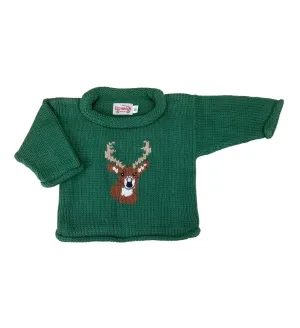 Green Buck Head Roll Neck Sweater
