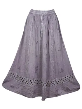 Grey Maxi Skirts, Medieval inspired Hippie Rayon Skirt, Western Long Skirt S/M/L