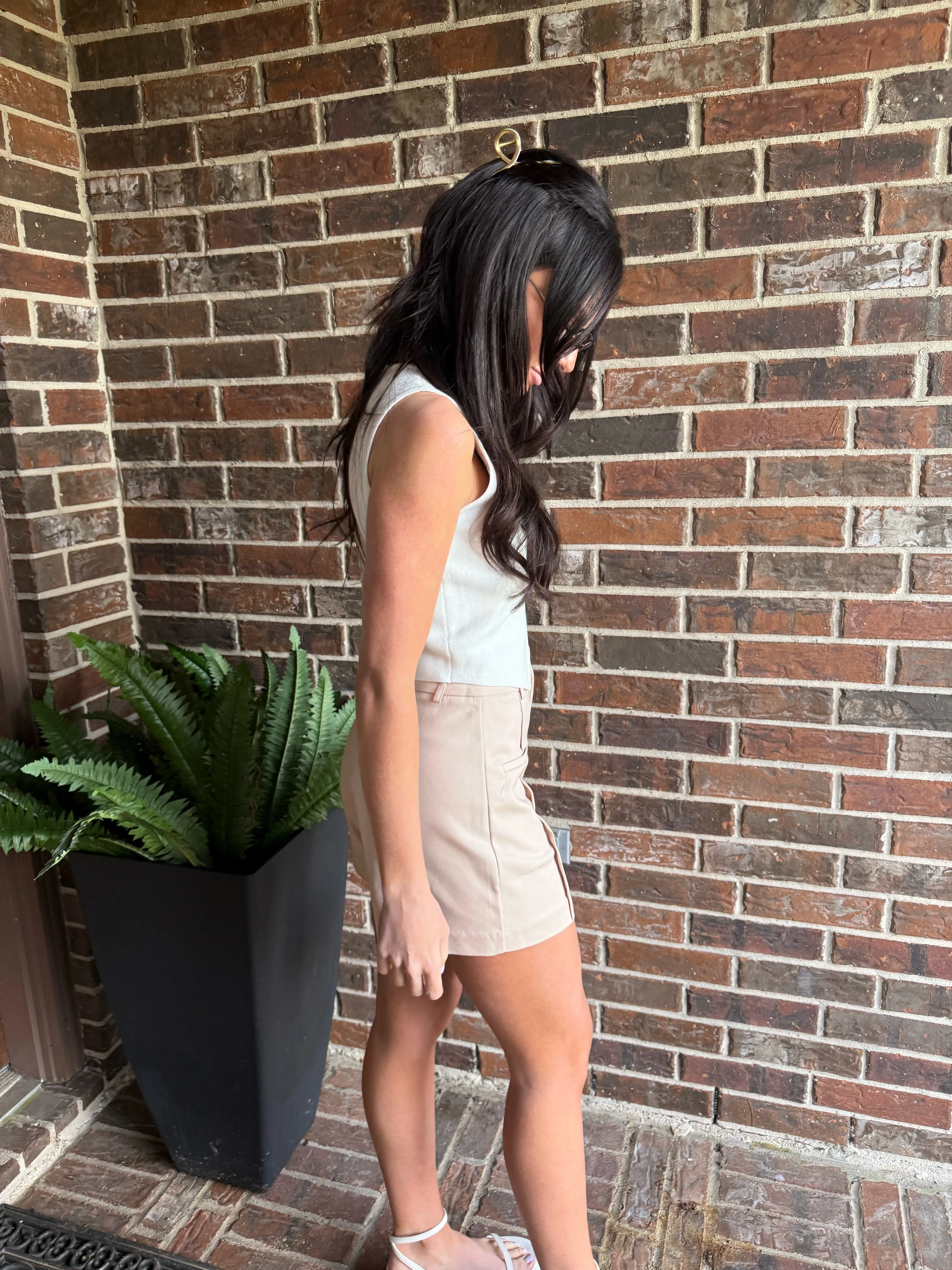 High Waisted Shorts-Khaki