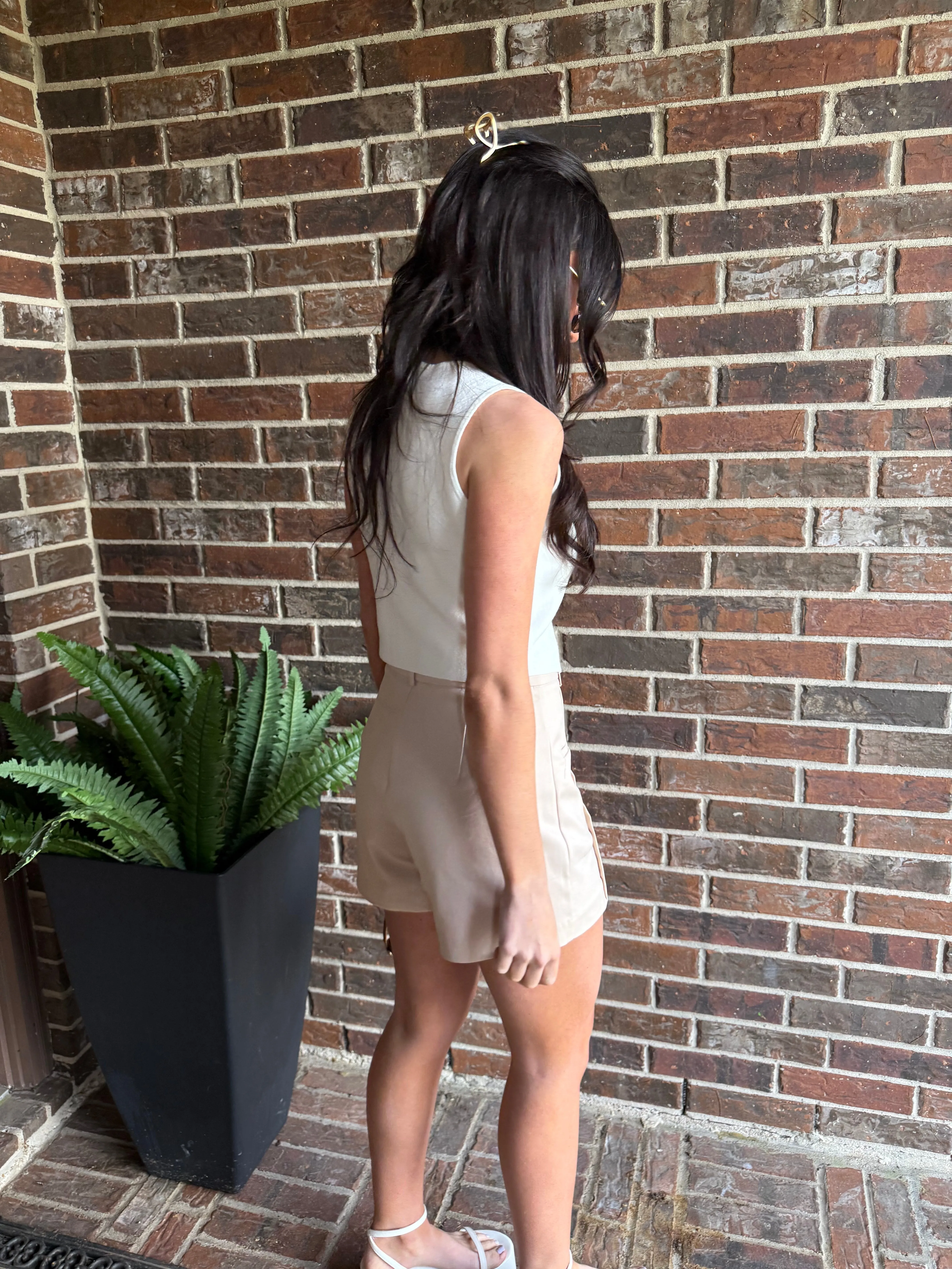High Waisted Shorts-Khaki