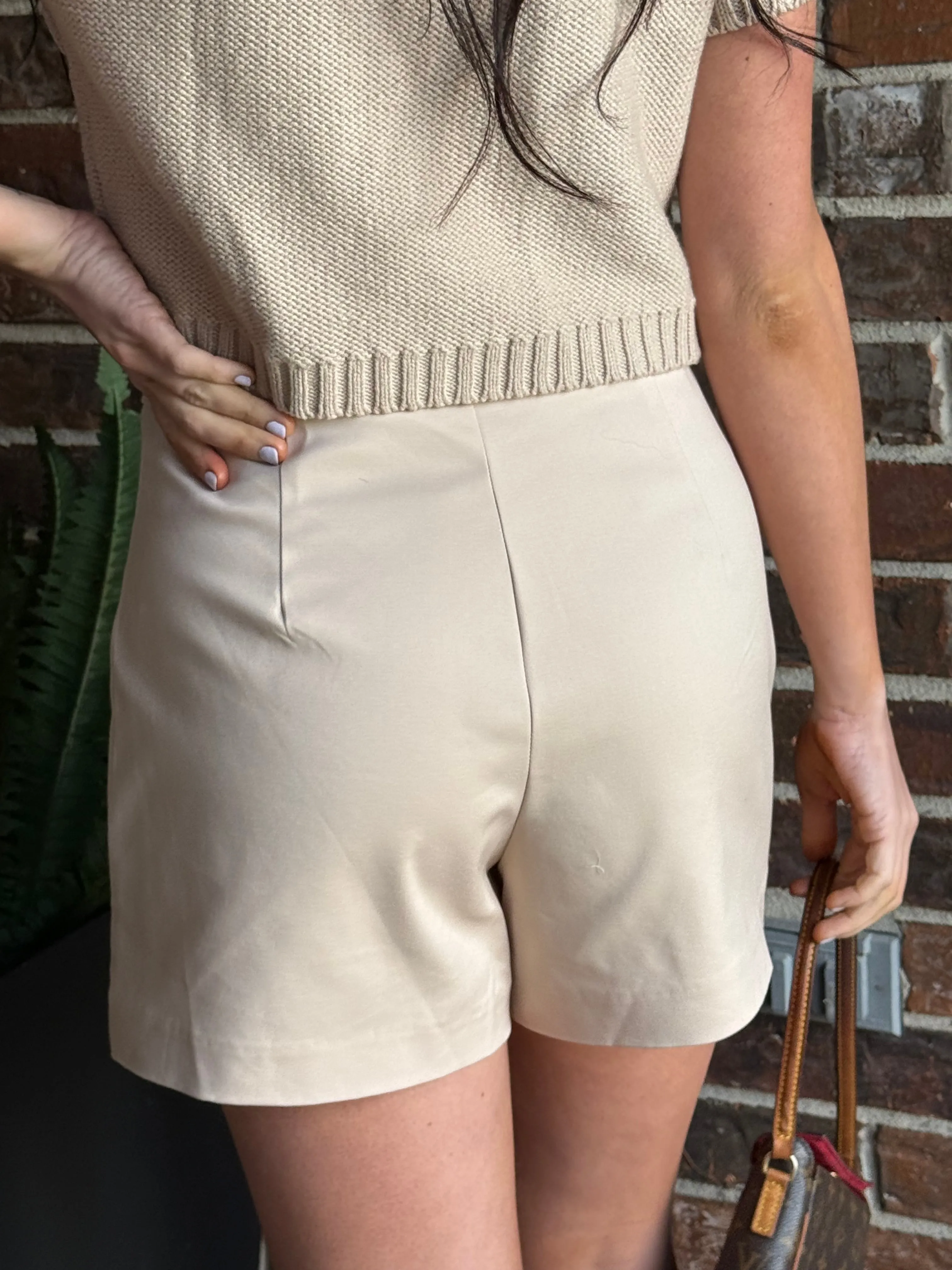 High Waisted Shorts-Khaki