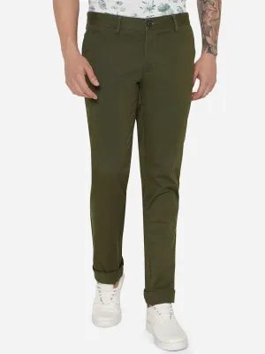 Light Olive Solid Uno Fit Casual Trouser | JadeBlue