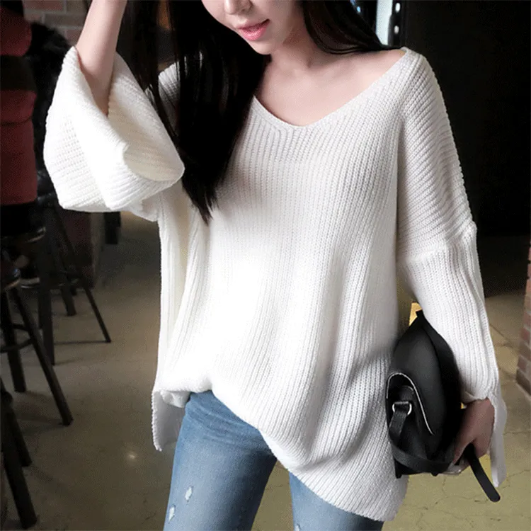 Loose Splitting V Neck Loose Sweater