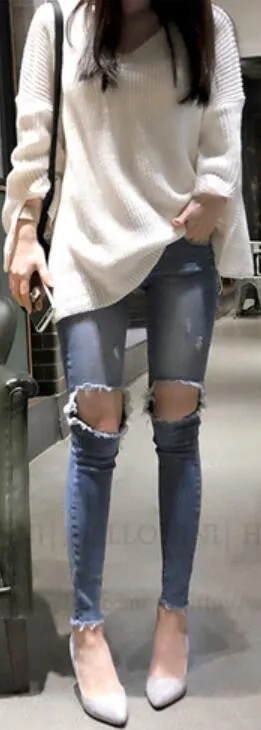 Loose Splitting V Neck Loose Sweater