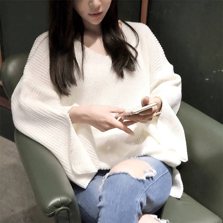 Loose Splitting V Neck Loose Sweater