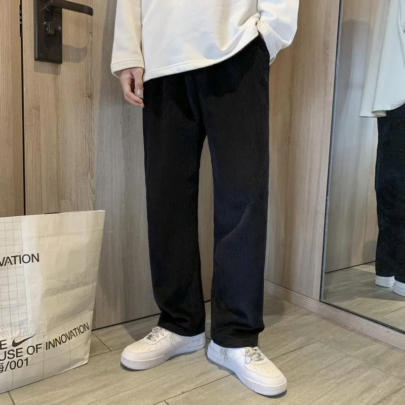 Men's sports sweatpants loose and versatile solid color straight wide-leg mopping pants