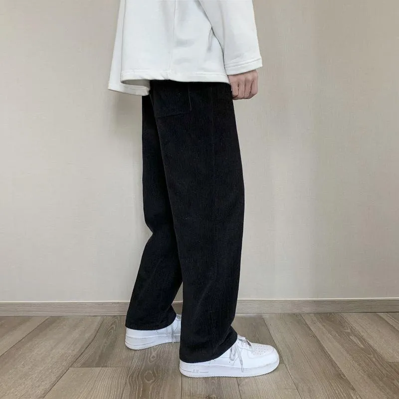 Men's sports sweatpants loose and versatile solid color straight wide-leg mopping pants