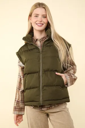 Mountain Moment Olive High Neck Puffer Vest
