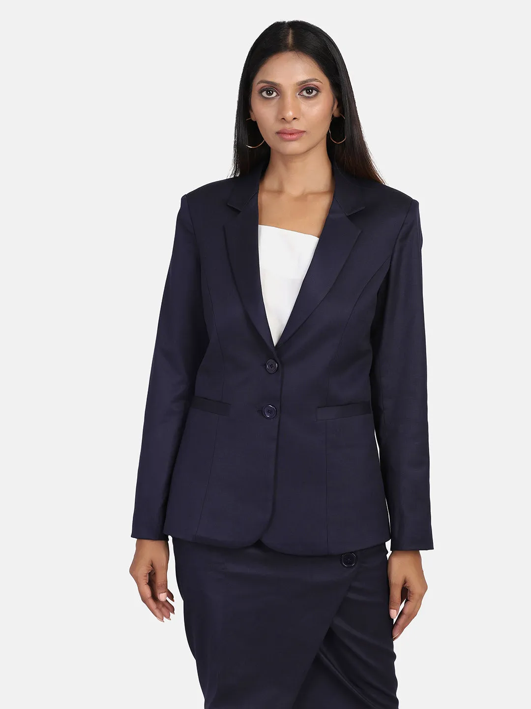 Navy Blue Poly Cotton Blend Polyester Blazer ONLY