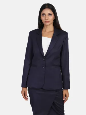 Navy Blue Poly Cotton Blend Polyester Blazer ONLY