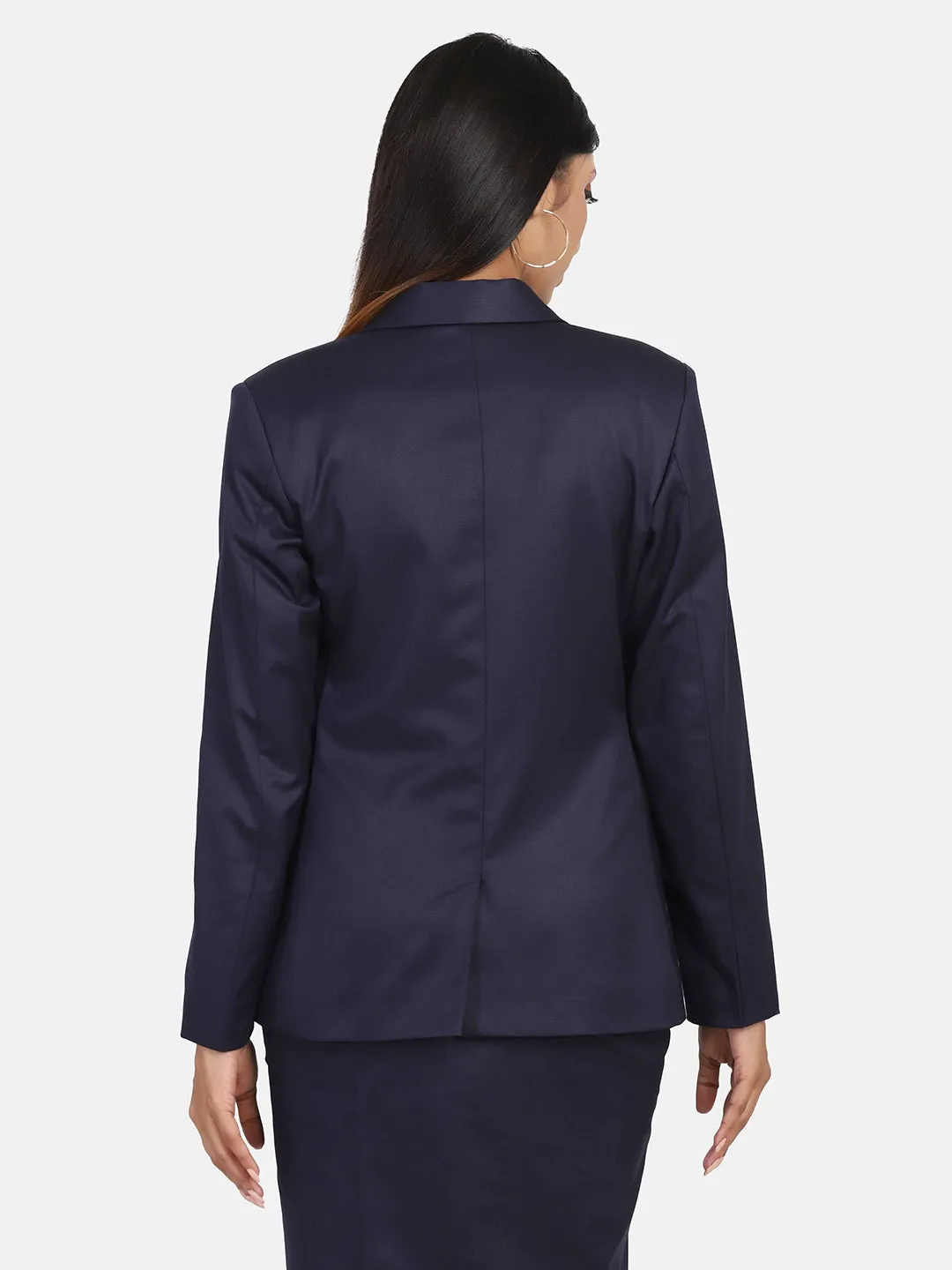 Navy Blue Poly Cotton Blend Polyester Blazer ONLY
